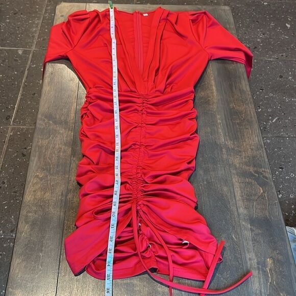 New Sexy Long Sleeve Autumn Sexy Deep V Neck Pleated Cocktail Dress SM - Picture 10 of 11